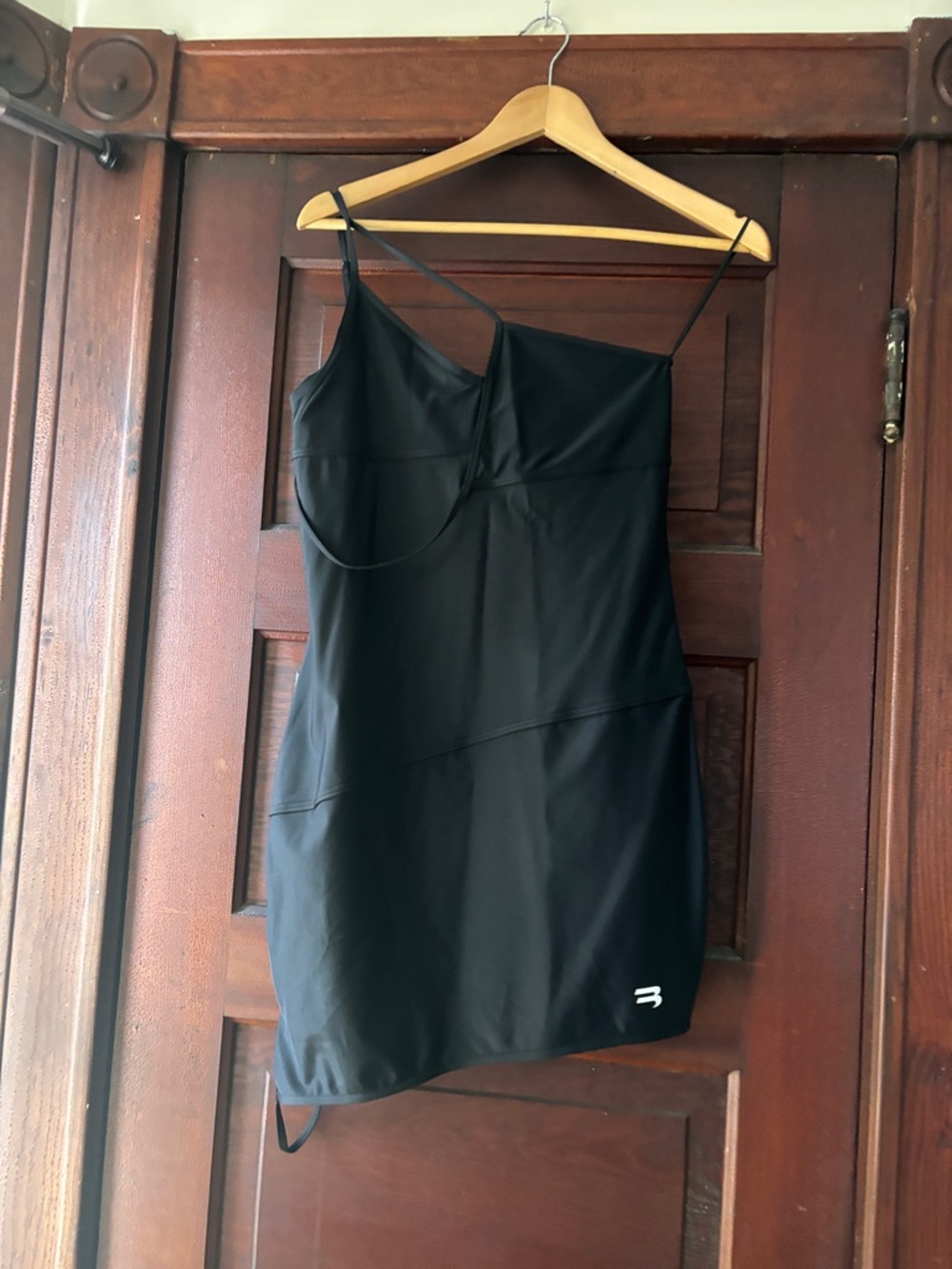 NWT Balenciaga Asymmetrical Strappy Black Mini Dress with White Logo